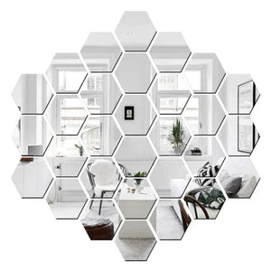 (pack Of 30) Golden Hexagon Acrylic Mirror Wall Stickers 40% Off Sale