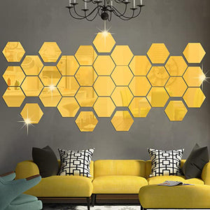 (pack Of 30) Golden Hexagon Acrylic Mirror Wall Stickers 40% Off Sale